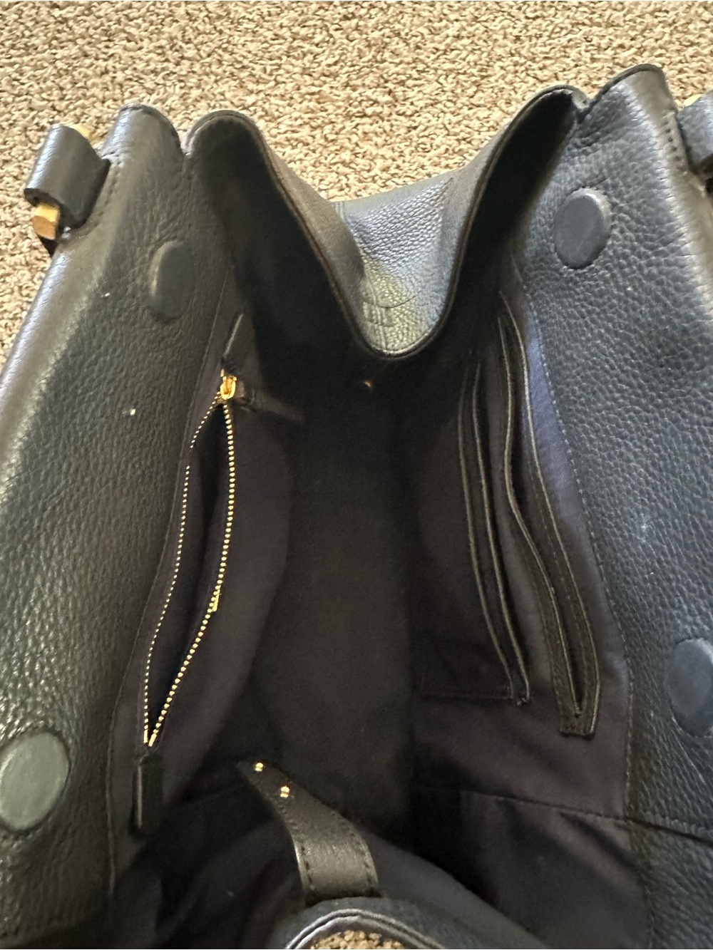 Tory Burch Black Pebbled Leather Tote with Gold Hardware - Picture 4 of 7